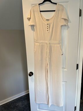 Rip Curl Cosy Cream Ribbed Knit Jumpsuit